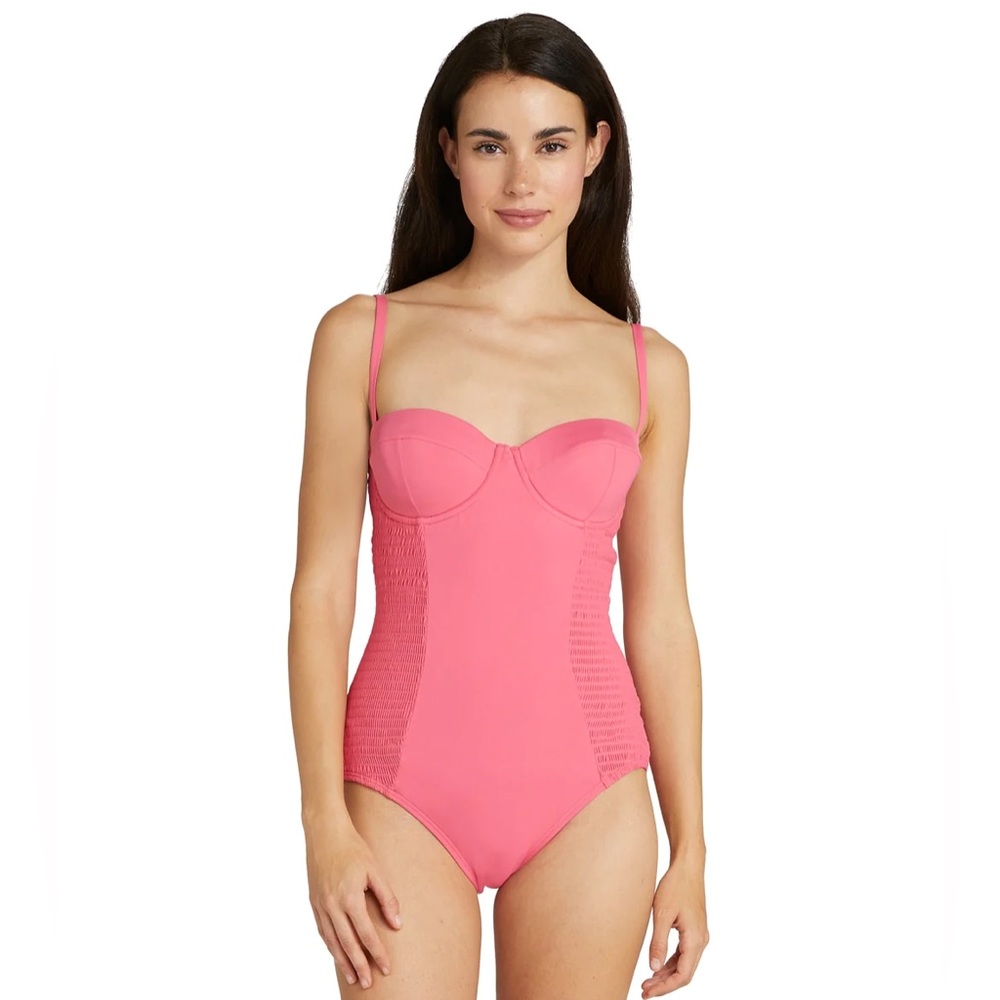 Kate Spade Smocked Underwire One Piece Swimsuit in Pink Cloud